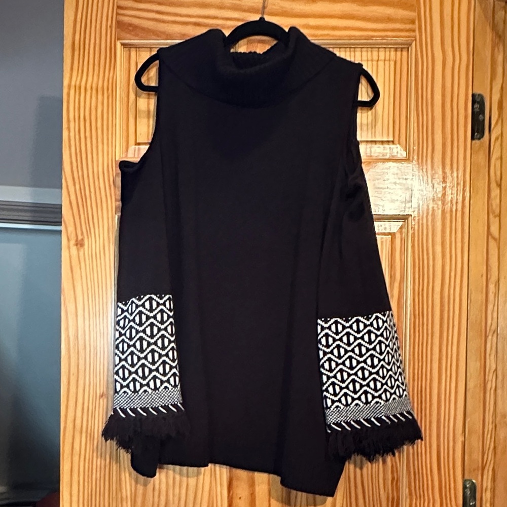 Roaman's Black Cowl Neck Sweater with White Pattern